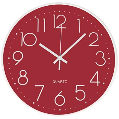 Imagen de Outpicker Reloj de Pared Moderno 30 cm silencioso sin tictac, Funciona con Pilas, Decorativos para decoración Salon/Cocina/Oficina (Rojo)
