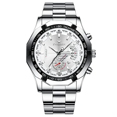 Imagen de JewelryWe Reloj de Pulsera analógico para hombre, acero inoxidable, cuarzo, resistente al agua hasta 30 m, con fecha, calendario y manecillas luminosas, regalo hombres niños, plata,