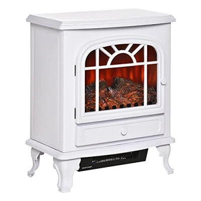 Imagen de HOMCOM Chimenea Eléctrica Portátil 1000/2000W con Llama LED Brillo Regulable Termostato Ajustable y Protección Sobrecalentamiento para Salas de 25 m² 51x28x60 cm Blanco