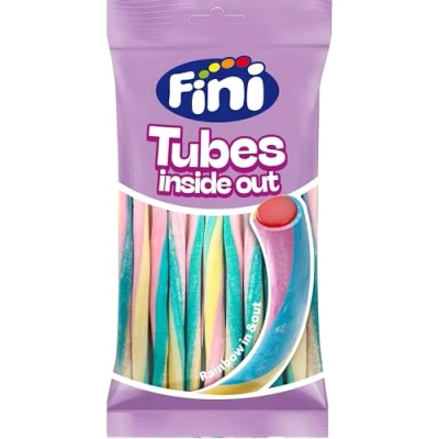 Imagen de Finipalo Tubes Rainbow Inside Out Regaliz de Fresa Cubierto Nube Colores Bolsa 80 gr.