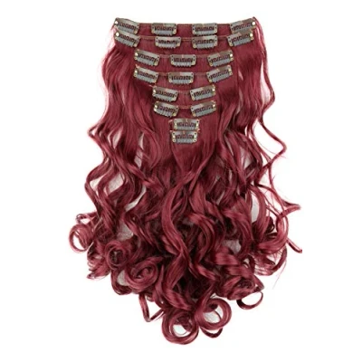 Imagen de CAISHA XXL Juego De 8 Extensiones Clip Extender El Cabello Sintético Ondulado Pelo Largo Burdeos CES10 1