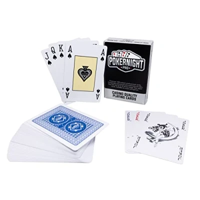 Imagen de Poker Night Pro Cartas Profesionales 100% Plástico y Resistentes al Agua (Respaldos Azules) 55 por Baraja (3 Comodines) Índice Regular