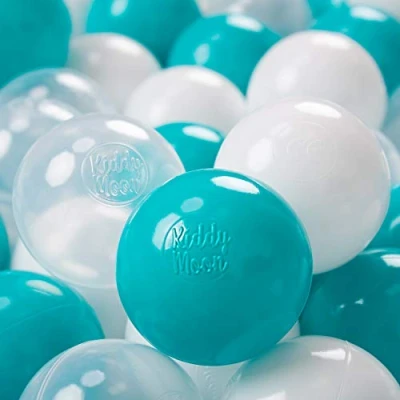 Imagen de KiddyMoon 300 ∅ 7Cm Bolas Colores De Plástico para Piscina Niños, Turquesa/Transparente/Blanco