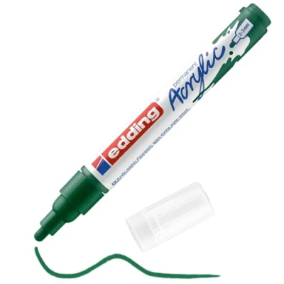Imagen de edding 5100 marcador acrílico de trazo medio verde musgo 1 rotulador resistente al agua punta redonda 2 3 mm pintura acrílica para lienzo, papel kraft, madera y piedra