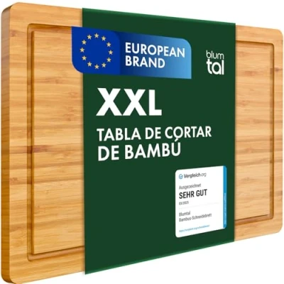 Imagen de Blumtal Tabla de Cocina 100% Bambú Cortar madera Resistente, Antiséptica, 43,5 x 29,5 cm