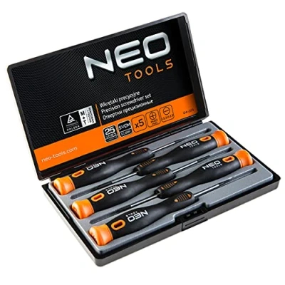 Imagen de NEO TOOLS 04 225 Kit de atornilladores 5 SL1.5, SL2, SL2.5, PH00, PH0 Maleta plástico