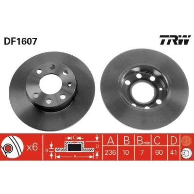 Imagen de TRW DF1607 Disco de freno 236 10 6 100 macizo barnizado con tornillos OPEL: Kadett E CC, Corsa A Berlina