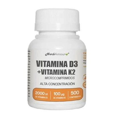 Imagen de Vitamina D3 K2 (Suministro por 1 año y 4 meses) 500 Micro Comprimidos de Alta Dosis Absorción I 50 μg 2.000 U.I. + 100 Sin Gluten, Lactosa, Azúcares Soja