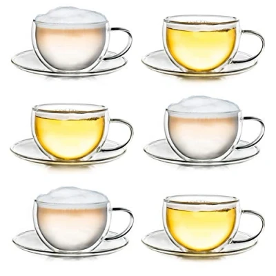 Imagen de Creano Conjunto de 6 Taza Térmica Doble Pared Té/Macchiato Leche Cappuccino con Posavasos 250ml