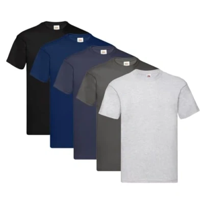 Imagen de Fruit of the Loom Original Camiseta de hombre cuello redondo (pack 5) Negro/Azul Marino/Gris jaspeado/Grafito Claro/Azul Marino XXL
