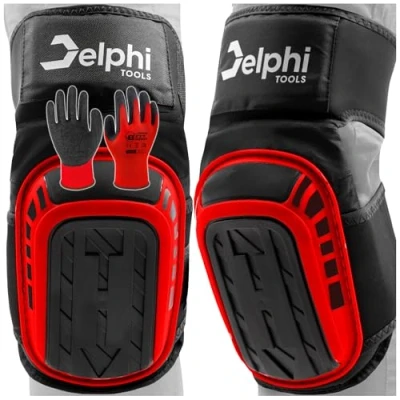 Imagen de Delphi Rodilleras de gel para trabajo profesional, con cómodo cojín gel, rodilleras, alicatador profesionales, bricolaje, construcción, jardín, azulejos, juego guantes