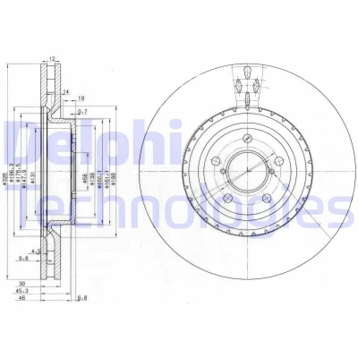 Imagen de DELPHI BG3818 Disco de freno 326 30 5 ventilado aceitado sin procesar cojinete rueda, anillo sensor ABS SUBARU: Impreza II Berlina