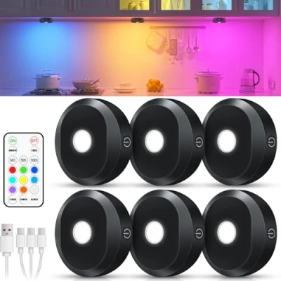 Imagen de WILLED Pack de 6 focos LED recargables con mando a distancia RGB