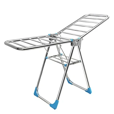 Imagen de GONICVIN tendedero de Ropa, Estante Plegable para secar Plateado 1,5 m, Caballo Acero Inoxidable Interiores y Exteriores