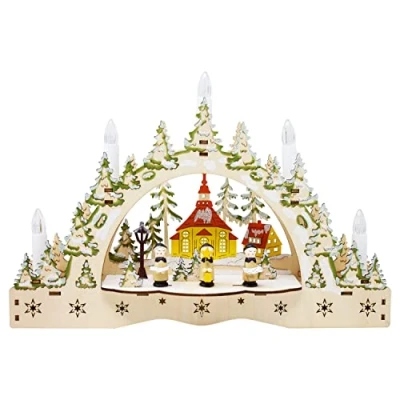 Imagen de ToCi Candelabro iluminado con 5 velas LED y diseño de coro navideño para decoración ventanas mesas