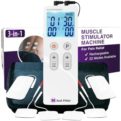 Imagen de Tens EMS Electroestimulador para Fisioterapia. Estimulación Muscular el Alivio del Dolor de la Terapia. Electroterapia Recargable Masajeador Dual Electrodos con 6 Almohadillas. (1 Unit)