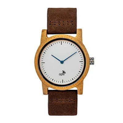 Imagen de Opis UR U2: Reloj Unisex Minimalista con Caja de Madera y Correa Cuero para Hombre Mujer (Bambú)