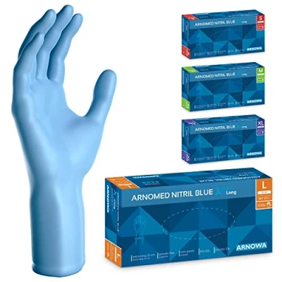 Imagen de ARNOMED guantes nitrilo desechables azul extralargos, de 30 cm largo, talla L extragruesos, 100 uds/caja, S, M, &amp; XL