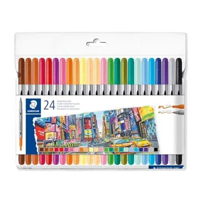 Imagen de STAEDTLER Rotuladores para colorear Design Journey Doble extremo, ancho de trazo 0,5 3,0 mm, 24 colores surtidos, paquete 24, 3200 C24P