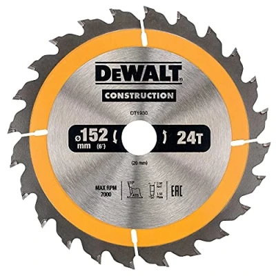 Imagen de DeWalt DT1930 QZ Hoja para sierra circular portátil construcción, 152 x 20 mm, 24D ATB +20º