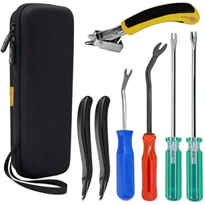 Imagen de AUMUA Quitagrapas Saca Grapas Ergonomico Metálico, Removedor de Tapiceria, Palanca, SacagrapasTapiceria Profesional, con Funda Transporte para Tapicería/Oficina/Coche