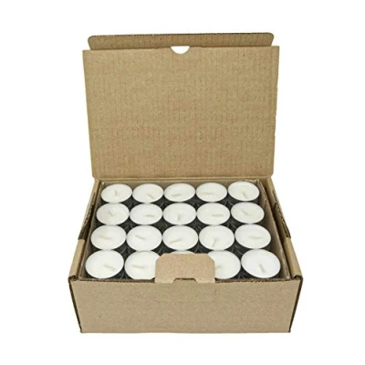 Imagen de velas de té naturales Sin perfume hechas cera colza con 8 horas tiempo combustión Candlelitas parafina en vaso aluminio reciclable plástico
