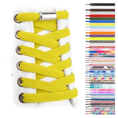 Imagen de SULPO Cordones elásticos de goma sin atar, planos, con cierre rosca, amarillo, Einheitsgröße