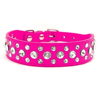 Imagen de haoyueer Collar de piel sintética con diamantes imitación para mascotas, perros, gatos, cachorros, S, M, L, XL (M, rosa intenso)