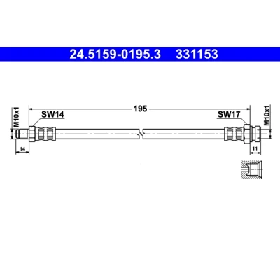 Imagen de ATE 24.5159 0195.3 Latiguillos de Freno 195 M10x1 MITSUBISHI: PAJERO 2, Sport 1 SUV, 2 Canvas Top
