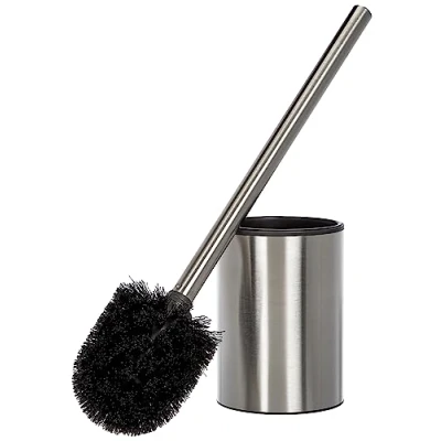 Imagen de TATAY Escobilla de Baño Satin, Fabricada en Acero Inoxidable, Cubeta con interior Polipropileno, Cepillo negro, Libre BPA. Medidas 9 x 37 cm