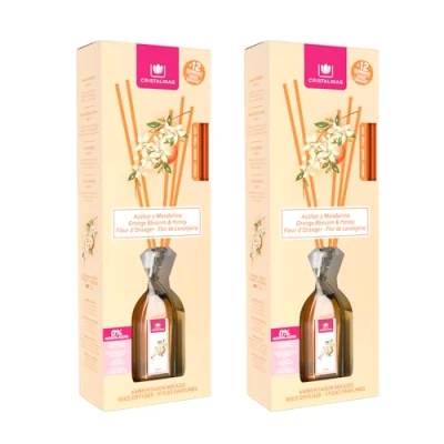 Imagen de CRISTALINAS Pack 2 Ambientador Mikado 100% Puro Larga Duración 12 Semanas 2x90ml 0% Alcohol (Azahar y Mandarina, 90ml)