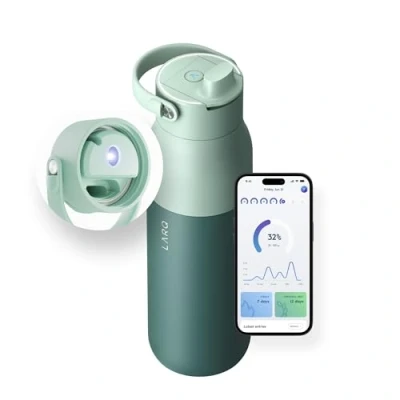Imagen de LARQ Bottle PureVis 2 1L Purificador UV auto limpiante + App de hidratación, Botella acero inoxidable aislada Reutilizable, Ideal para viajes, Garantía años, Eucalyptus Green