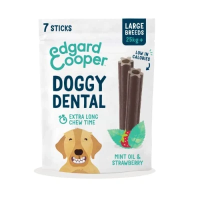 Imagen de Edgard &amp; Cooper Premios Higiene Dental Perros Grandes 7 Barras Menta/Fresa, Cuidado Diario bajo en calorías, Masticación Prolongada, Aliento Fresco