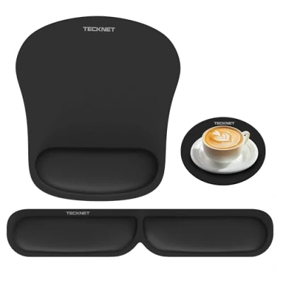 Imagen de TECKNET Alfombrilla de Ratón Ergonómica, Reposamuñecas para Teclado y Escritorio, Kit Mouse Pad con Espuma Viscoelástica, Antideslizante