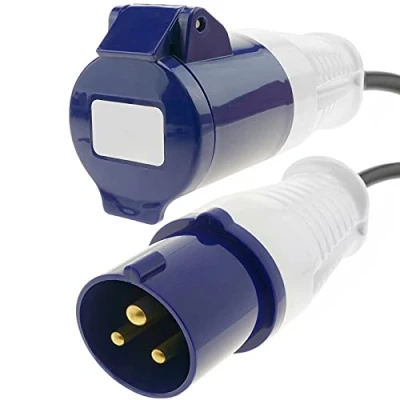 Imagen de BeMatik Enchufe industrial Adaptador CETAC macho a hembra 2P+T 16A 230V IP44 IEC 60309 cable 1m