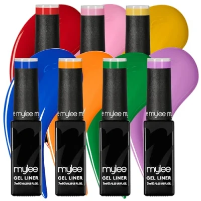 Imagen de Mylee Set de Esmalte Uñas Semipermanente Liner Gel 7x7ml [Kaleidoscope Kit] Pincel Nail Art Incorporado, Manicura Pedicura UV/LED, Uso Profesional y Doméstico, Larga Duración Fácil Aplicar