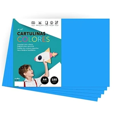 Imagen de Cartulina de Colores, A4 Colores Intensos, Hojas 180gr para Manualidades, Imprimir tus Documentos y Diseños Creativos, Folios · m office (250 hojas, azul medio)
