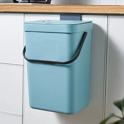 Imagen de GONICVIN cubo de basura colgante con tapa, 7 litros plástico para colgar en la cocina, puerta armario, debajo del fregadero, montado pared baño