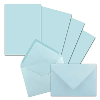 Imagen de FarbenFroh by GUSTAV NEUSER 25 juegos de papel carta DIN A5 con sobres C6, adhesivo en húmedo, azul claro (azul), para escribir acabado mate