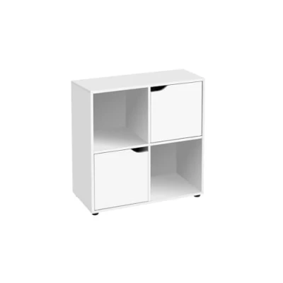 Imagen de LOLAhome Estantería de Madera, Librería con Puertas y Compartimentos Abiertos, Mueble almacenaje, Organizador, Natural o Blanco para Estudio, Dormitorio, Salon (Blanco, Estanteria cubo 2 puertas)