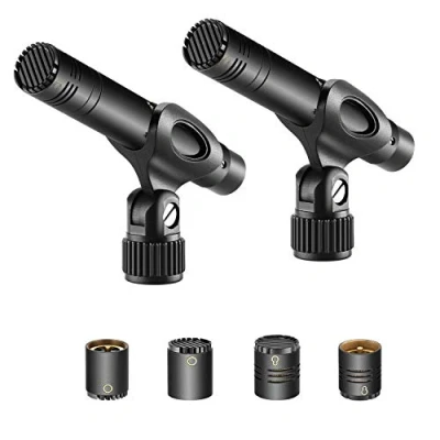 Imagen de Neewer Pack de 2 micrófonos condensador con omnicardioide intercambiable y cápsulas supercardioides espuma para parabrisas clip micrófono funda transporte