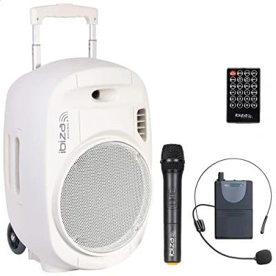 Imagen de Ibiza PORT12UHF WH MKII Altavoz portátil 12&quot;/700W MAX con 2 micrófonos (UHF), Mando a Distancia y Funda Protectora Bluetooth, USB, SD 5 7h de autonomía Blanco