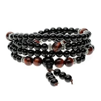 Imagen de COAI Japa Mala Multicapa con 108 Cuentas de Ónice y Ojo Tigre Rojo Rosario Budista Oración Protección para Yoga Meditación Hombre Mujer