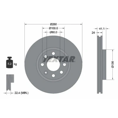 Imagen de TEXTAR PRO 92111103 Disco de freno 260 24 04/07 100 ventilación interna revestido sin perno sujeción rueda, buje rueda