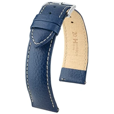 Imagen de HIRSCH Correa de Reloj Kansas L Piel Becerro auténtica Grabado búfalo Hombre/Mujer Azul Bianco 20 mm
