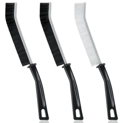 Imagen de SWKJ cepillo de limpieza para hendiduras, 3 piezas, cerdas duras, mango largo, cocina, baño, inodoro, azulejos, ranuras, ventanas, puertas, rieles