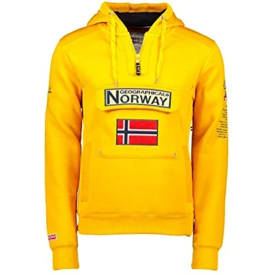 Imagen de Geographical Norway GYMCLASS Men Sudadera con Capucha y de Bolsillo Canguro para Hombre Logo la Marca Manga Larga (Mostaza, S)