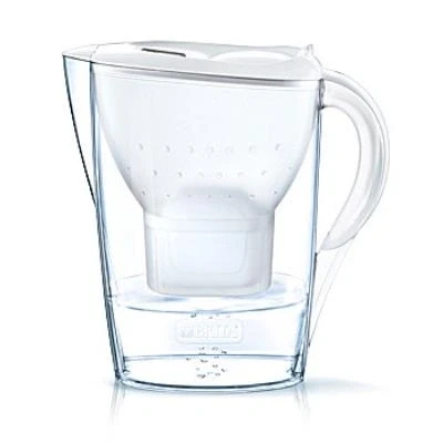 Imagen de BRITA Marella Jarra de agua filtrada con 1 cartucho MAXTRA+ Filtro que reduce la cal y el cloro para un sabor excelente color blanco, 2.4 litros
