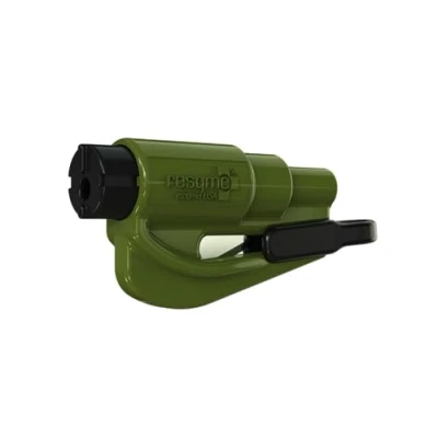 Imagen de resqme , la Herramienta de Escape Coche con Llavero Emergencia Original, Cortador cinturón Seguridad 2 en 1 y rompeventanas, Martillo Compacto, Ejercito Verde