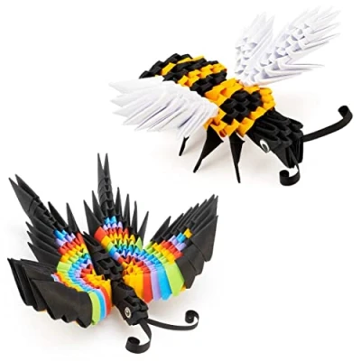 Imagen de Origami 3D 501837 Abeja y Mariposa Escultura de papel con componentes patentados e instrucciones montaje comprensibles, 304 piezas, 14 x 13 6 cm (abeja), 12 5